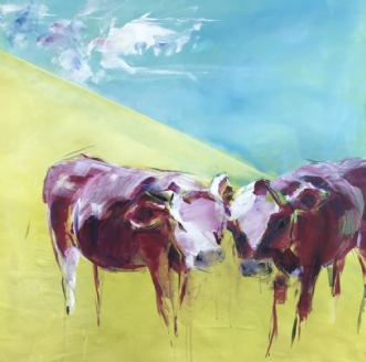 Curious young cows by Maiken Buchwald | maleri